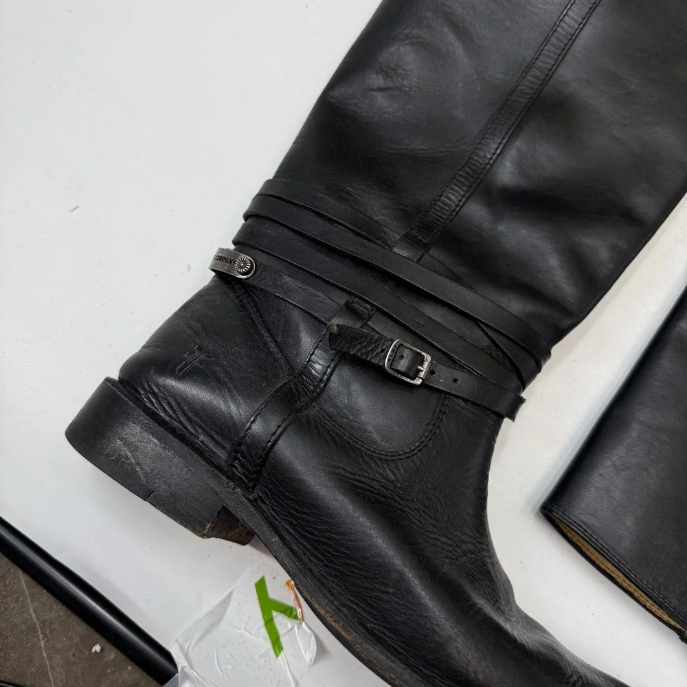 FRYE Melissa Button Lug Equestrian Inspired Tall Boots Black Women's Size 8 B